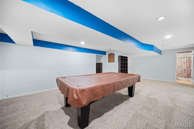 14 Sunderland Ct, Saint Charles, MO 63303 - playroom with carpet, recessed lighting, baseboards, and pool table