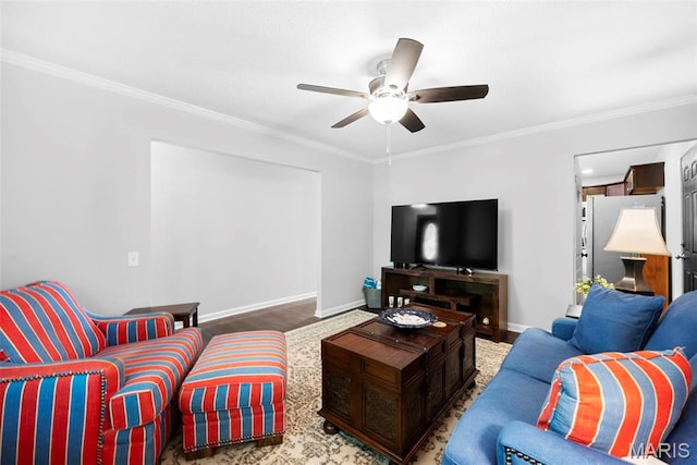 207 Straightoak, Ballwin, MO 63021 - living area with ornamental molding, baseboards, and a ceiling fan