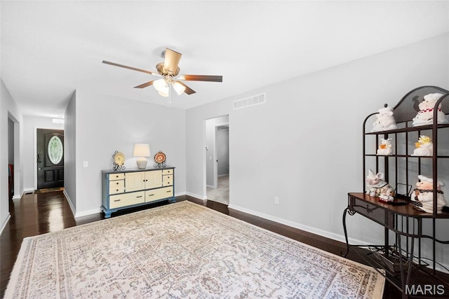 207 Straightoak, Ballwin, MO 63021 - bedroom with dark wood-type flooring, baseboards, and ceiling fan