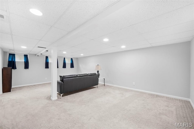 207 Straightoak, Ballwin, MO 63021 - carpeted living area featuring recessed lighting, baseboards, and a paneled ceiling