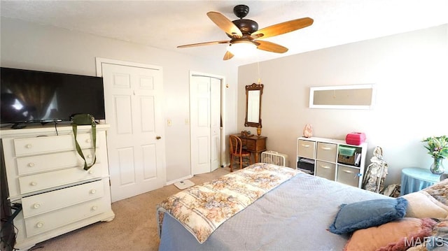 811 N Catalpa St, Dexter, MO 63841 - bedroom featuring light carpet, a ceiling fan, and a closet