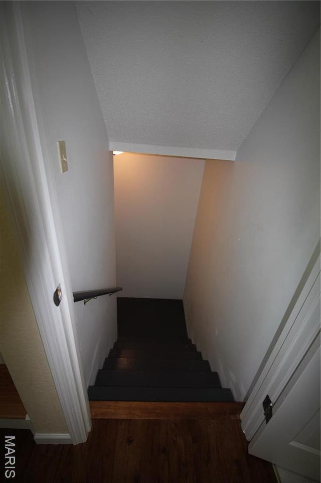 stairway with wood finished floors