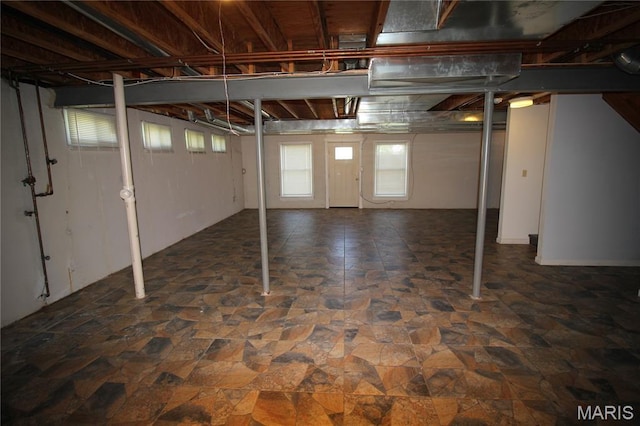 basement with stone finish floors