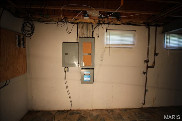 basement featuring electric panel