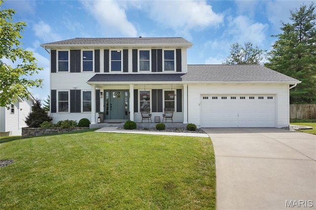 66 Walnutshade Ct, Saint Peters, MO 63376 - view of front of home featuring a garage, concrete driveway, a porch, and roof with shingles