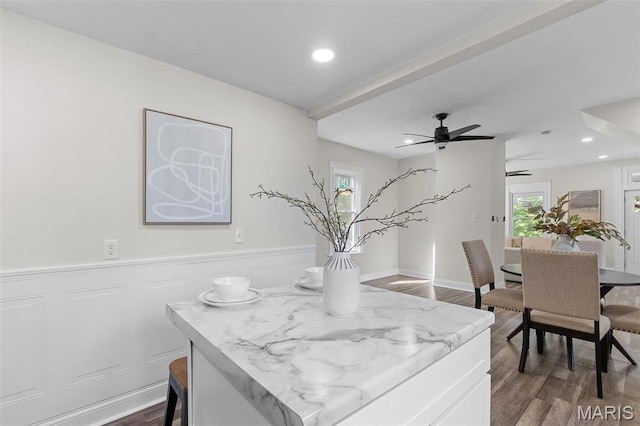 7211 Kensington Ave, Maplewood, MO 63143 - dining area featuring dark wood-style flooring, recessed lighting, and ceiling fan