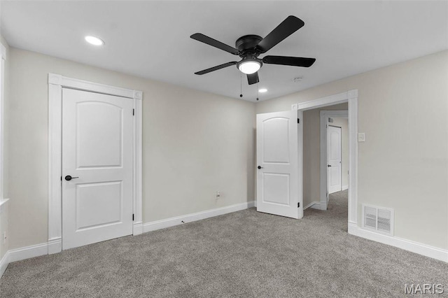 7211 Kensington Ave, Maplewood, MO 63143 - unfurnished bedroom with carpet floors, baseboards, recessed lighting, and a ceiling fan