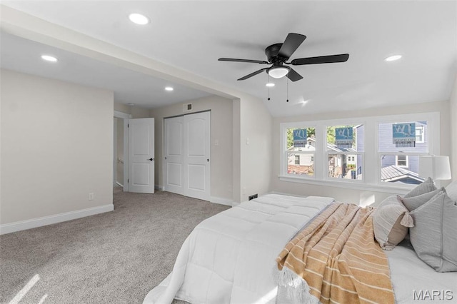 7211 Kensington Ave, Maplewood, MO 63143 - carpeted bedroom with recessed lighting, baseboards, ceiling fan, and a closet
