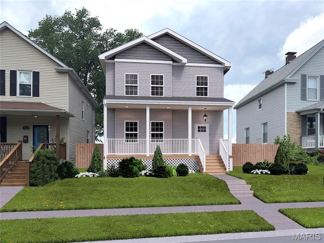 3229 Portis Ave, Saint Louis, MO 63116 - view of front facade with a porch, a front lawn, and stairs
