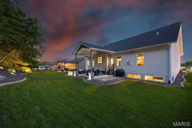 409 Briar Creek Rd, Troy, IL 62294 - rear view of property with a patio area, a lawn, outdoor lounge area, and entry steps