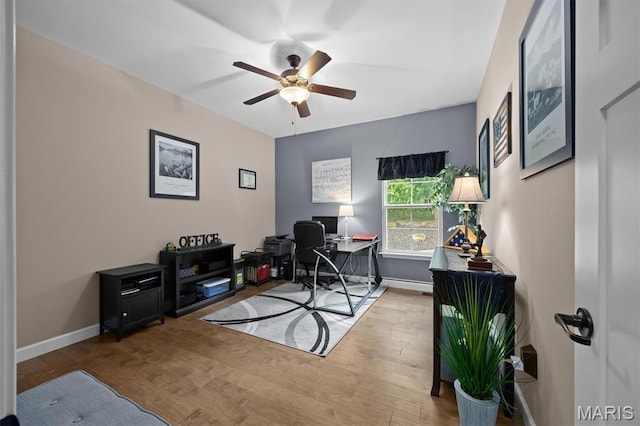 409 Briar Creek Rd, Troy, IL 62294 - office area with a ceiling fan, wood finished floors, and baseboards