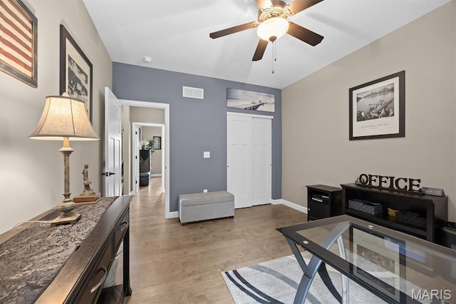 409 Briar Creek Rd, Troy, IL 62294 - office with wood finished floors, ceiling fan, and baseboards