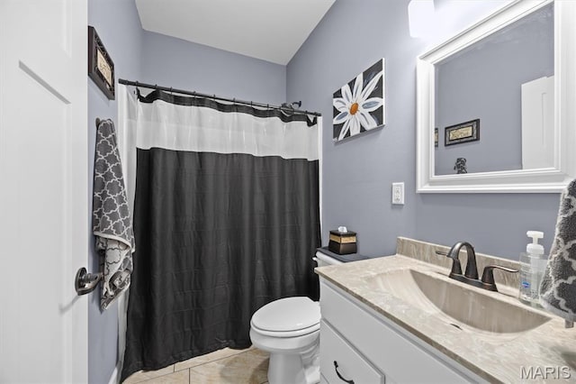 409 Briar Creek Rd, Troy, IL 62294 - bathroom with toilet, vanity, curtained shower, and tile patterned floors
