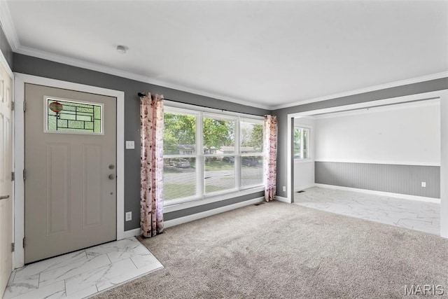 1095 Rogers Ln, Florissant, MO 63033 - foyer entrance with marble look tiles, ornamental molding, healthy amount of natural light, and baseboards