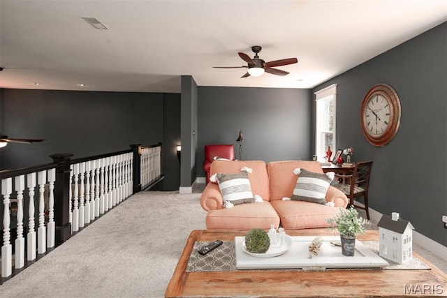 7877 Sylvan Pl, Dittmer, MO 63023 - carpeted living room with a ceiling fan and baseboards