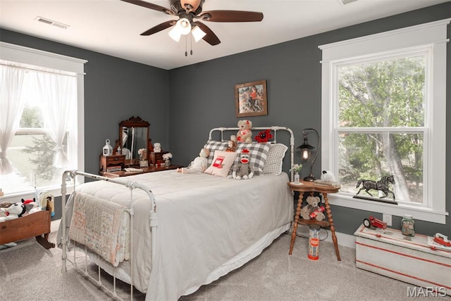 7877 Sylvan Pl, Dittmer, MO 63023 - bedroom with carpet, multiple windows, and a ceiling fan