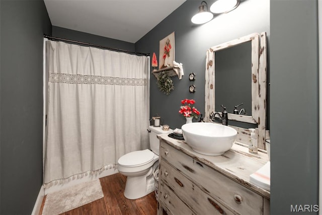 7877 Sylvan Pl, Dittmer, MO 63023 - full bathroom featuring wood finished floors, vanity, toilet, and a shower with curtain