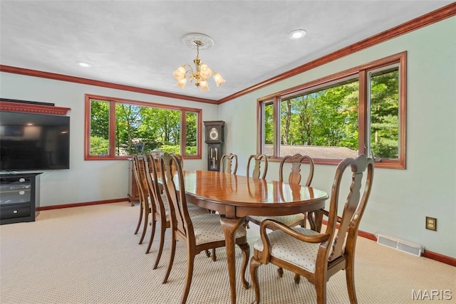 1934 Brigantine Cir, Worden, IL 62097 - carpeted dining area featuring baseboards, a chandelier, ornamental molding, and recessed lighting