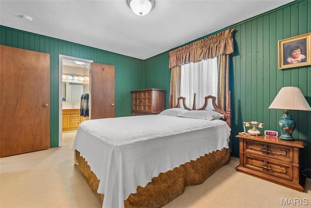 1934 Brigantine Cir, Worden, IL 62097 - bedroom with carpet, wood walls, and ensuite bath