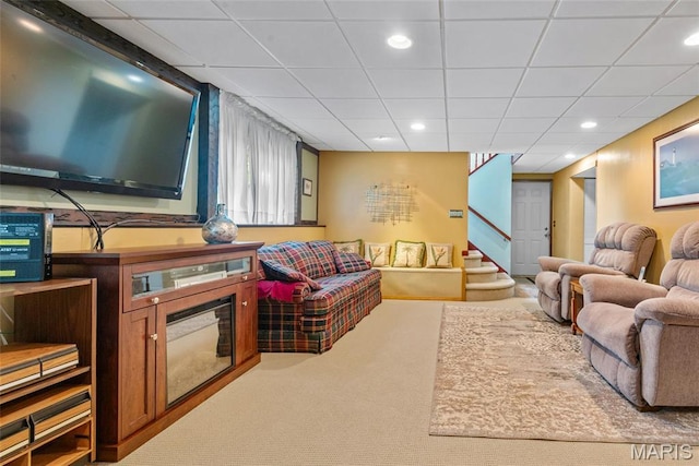 1934 Brigantine Cir, Worden, IL 62097 - living room with stairway, a paneled ceiling, recessed lighting, and carpet