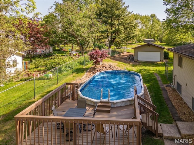 1934 Brigantine Cir, Worden, IL 62097 - view of pool with a wooden deck, stairway, and view of wooded area