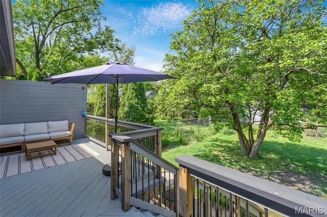 wooden deck featuring an outdoor hangout area