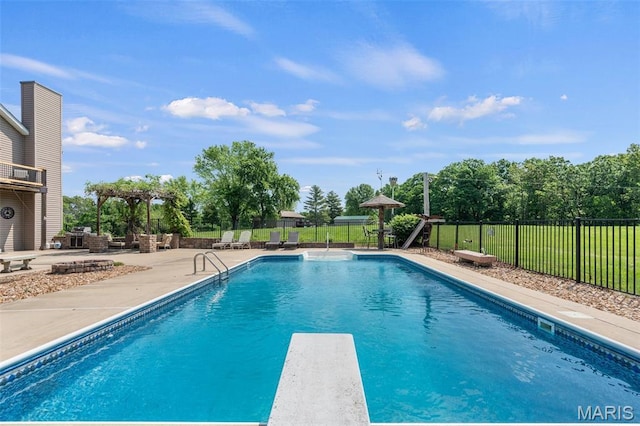 228 Bluegrass Ridge Rd, Saint Clair, MO 63077 - view of pool with fence, a patio, and a diving board