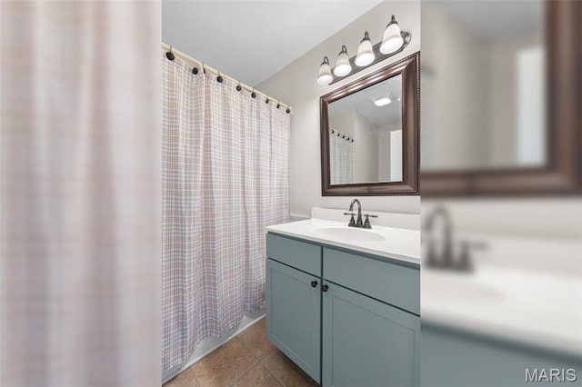 228 Bluegrass Ridge Rd, Saint Clair, MO 63077 - bathroom with vanity, tile patterned flooring, and a shower with shower curtain