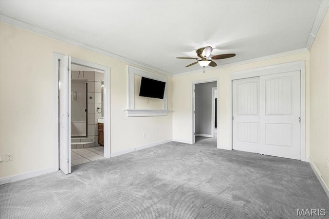 667 Workman Rd, Eureka, MO 63025 - unfurnished bedroom with carpet flooring, crown molding, baseboards, a closet, and connected bathroom