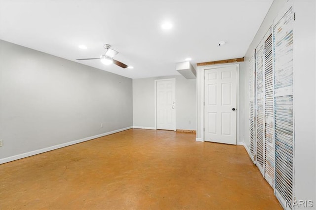 667 Workman Rd, Eureka, MO 63025 - unfurnished bedroom with concrete floors, baseboards, ceiling fan, and recessed lighting