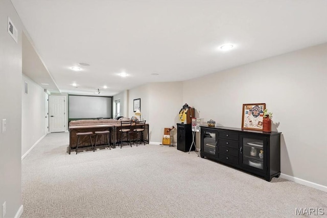 bedroom with carpet floors, baseboards, and recessed lighting