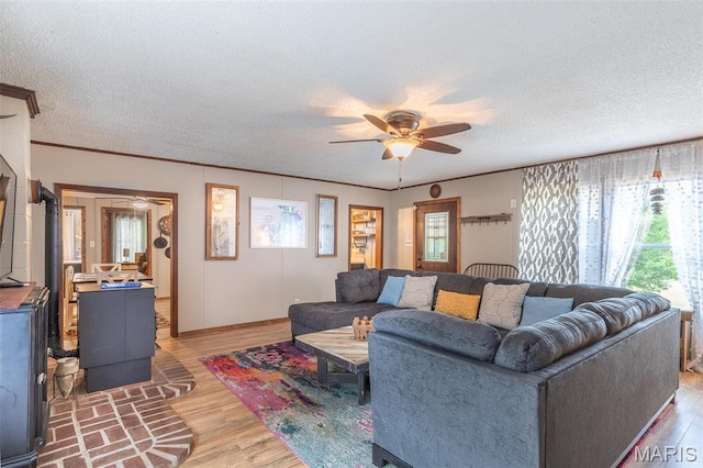 167 Ripley Co Rd Unit Y-3, Doniphan, MO 63935 - living room featuring a ceiling fan, healthy amount of natural light, light wood-style floors, ornamental molding, and a textured ceiling