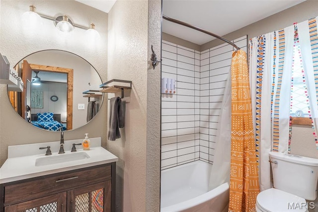167 Ripley Co Rd Unit Y-3, Doniphan, MO 63935 - full bathroom with shower / bath combination with curtain, vanity, a textured wall, and toilet