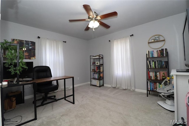 424 Shellview St, Bethalto, IL 62010 - office space featuring ceiling fan, light colored carpet, and baseboards