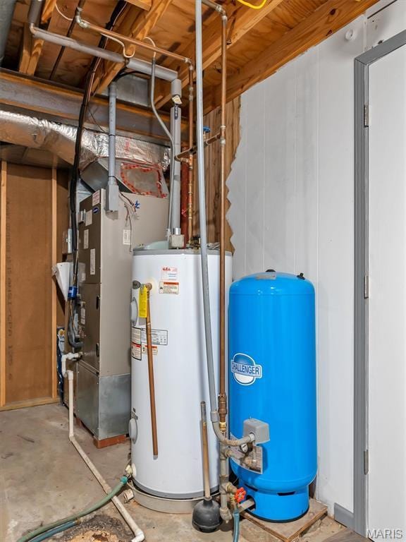 utilities with gas water heater and heating unit