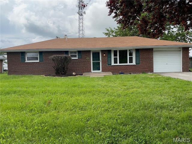7208 Montclair, Godfrey, IL 62035 - ranch-style home with brick siding, a garage, a front yard, and concrete driveway