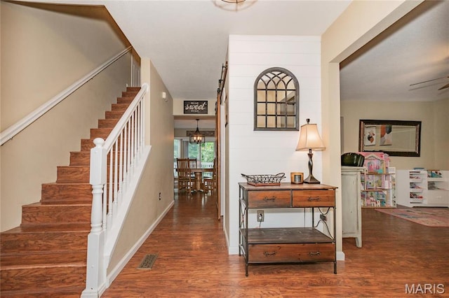 1408 Glacier Pass, Festus, MO 63028 - entryway featuring stairway, wood finished floors, and ceiling fan