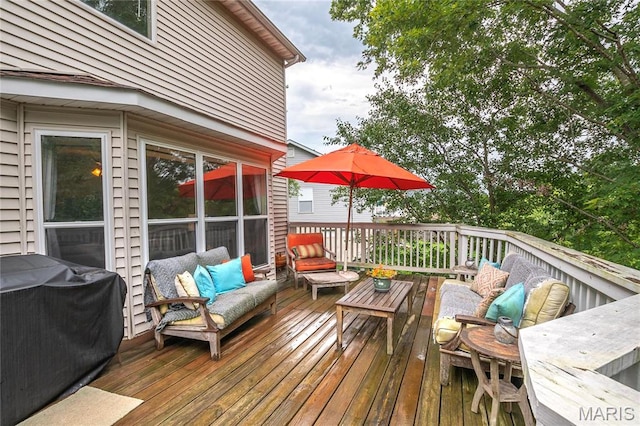 1408 Glacier Pass, Festus, MO 63028 - wooden deck with an outdoor living space and area for grilling