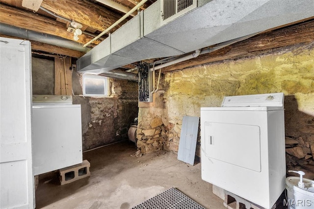 below grade area with independent washer and dryer