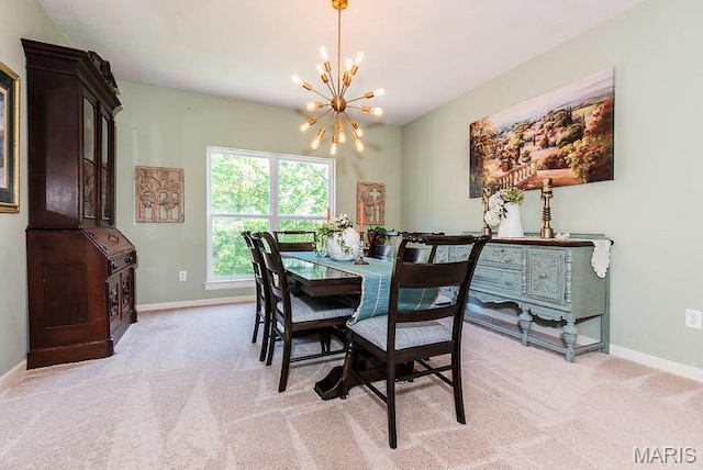 346 Palisades Ridge Ct, Eureka, MO 63025 - dining space with a chandelier, baseboards, and light carpet