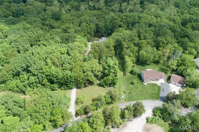 view of property location featuring a forest