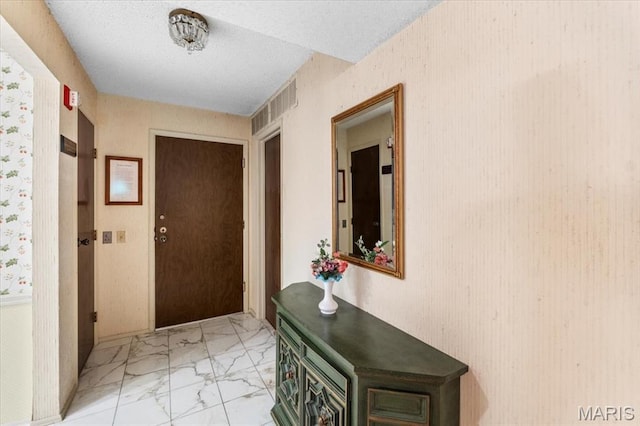 572 Coeur De Royale Dr Unit 105, Saint Louis, MO 63141 - doorway to outside with light marble finish flooring and a textured ceiling