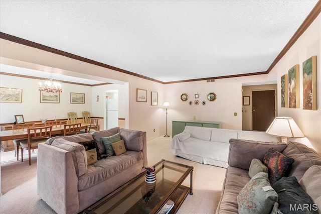 572 Coeur De Royale Dr Unit 105, Saint Louis, MO 63141 - living area featuring light carpet, a chandelier, and crown molding