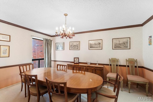 572 Coeur De Royale Dr Unit 105, Saint Louis, MO 63141 - dining space featuring light carpet, ornamental molding, a textured ceiling, and a chandelier
