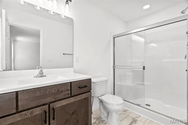 1909 Magnolia Way, Pevely, MO 63070 - bathroom featuring a stall shower, marble look tiles, and vanity
