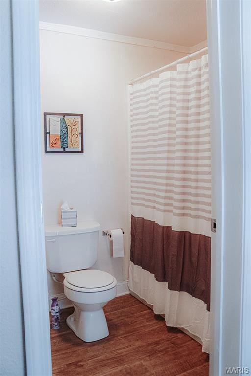 205 Watts St, Park Hills, MO 63601 - bathroom featuring toilet, wood finished floors, and curtained shower