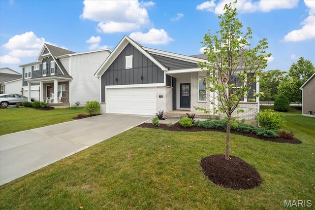 719 Myatt Dr, Wentzville, MO 63385 - craftsman-style house featuring board and batten siding, a garage, a front yard, and driveway