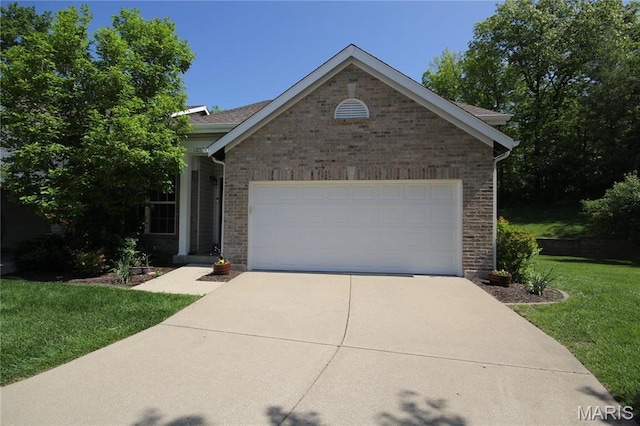 1209 Hunters Chase Dr, Eureka, MO 63025 - view of front of property with brick siding, concrete driveway, a front yard, and an attached garage