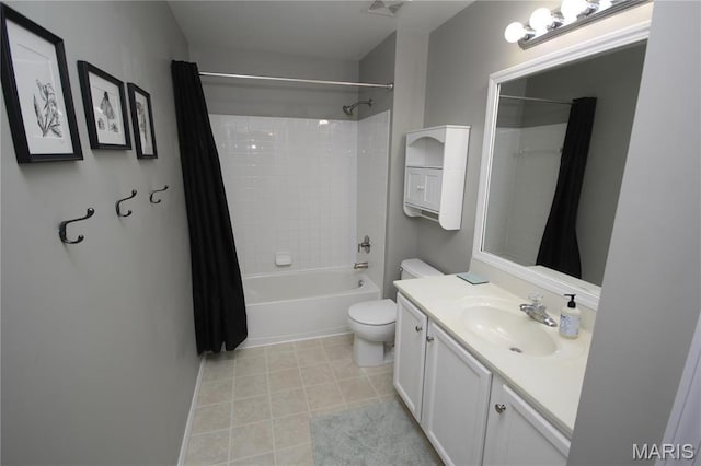 1209 Hunters Chase Dr, Eureka, MO 63025 - bathroom featuring toilet, vanity, shower / bathtub combination with curtain, and tile patterned floors