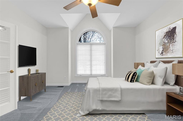 1204 Cobblestone Ter, Lake St Louis, MO 63367 - carpeted bedroom featuring lofted ceiling and a ceiling fan
